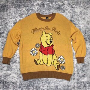 Winnie the Pooh Disney Sweater Women’s Sz XL Yellow Knit Graphic Pullover L/S